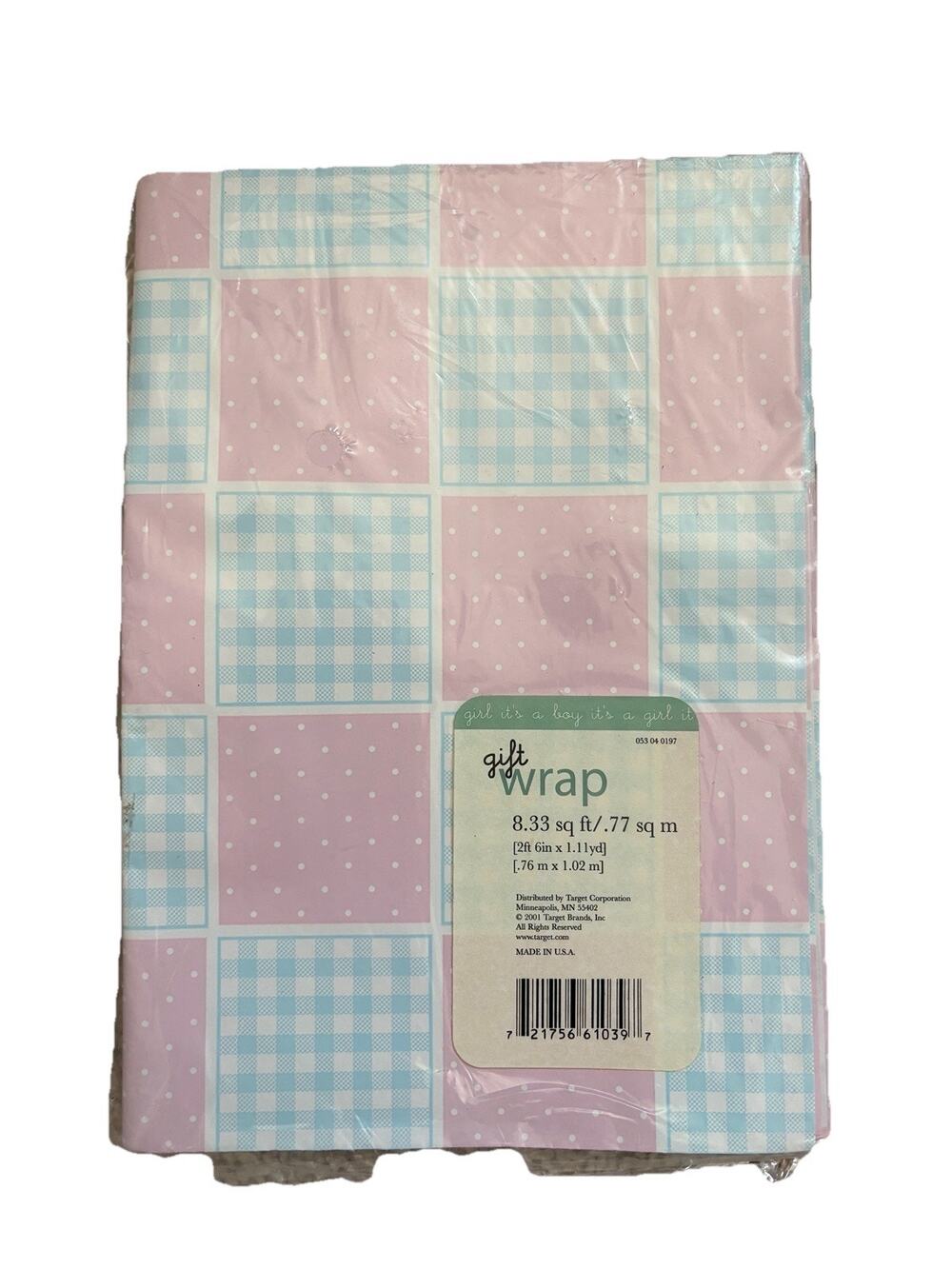 Vintage Blue & Pink Plaid Polka Dot Wrapping Paper Gift Wrap Boy Girl Gender